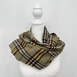 Burberry Scarf Lambswool Nova Check Plaid Green Beige Winter Authentic Fringe